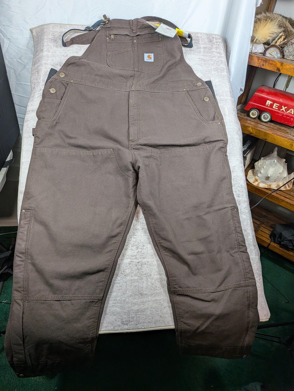NWT Carhartt Quilt Lined Duck Bib Overalls Brown Men's Size 3XL Short 104031